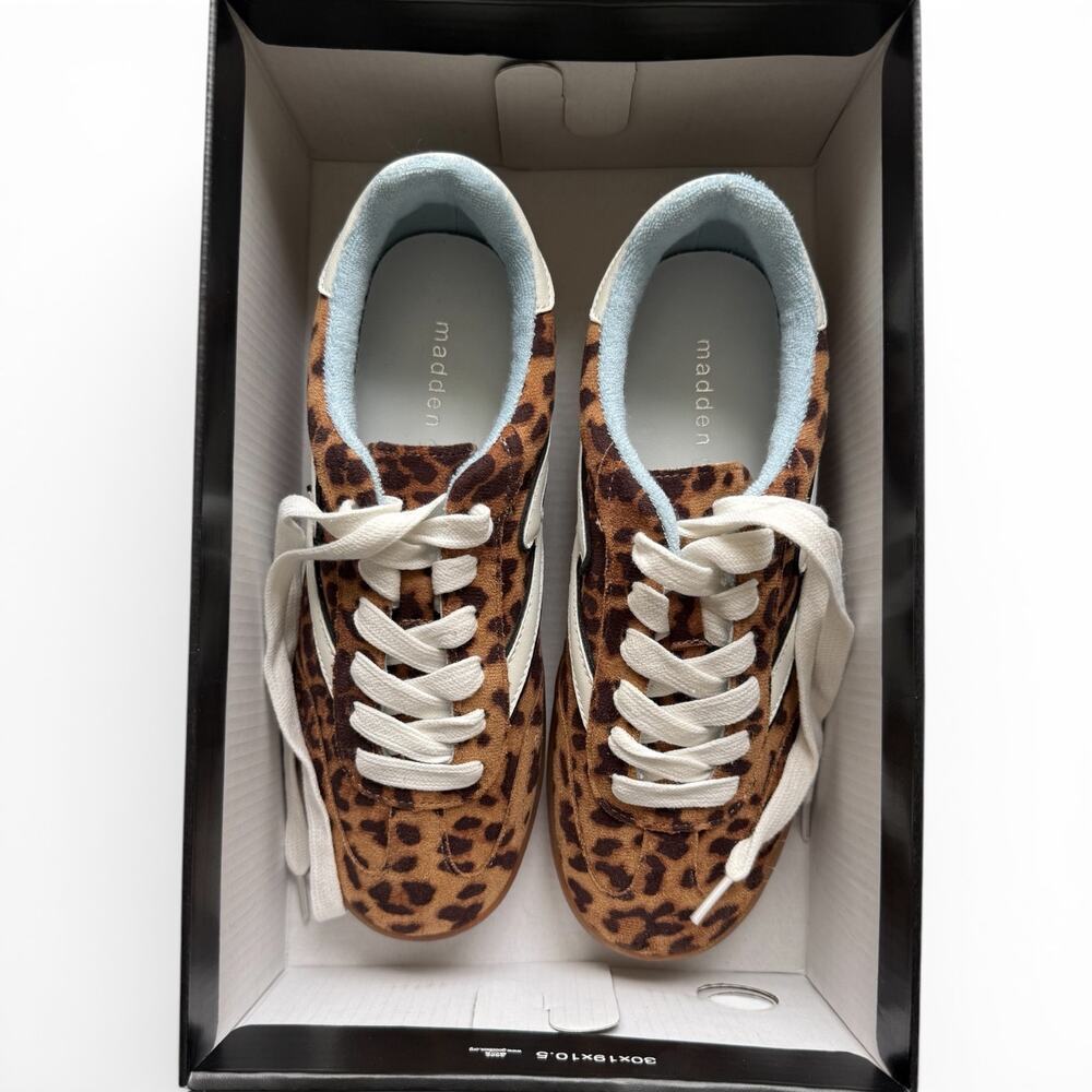 New Madden Girl Giia Leopard Print Sneakers Womens Size 6 Faux Suede Gum Sole - Picture 7 of 7